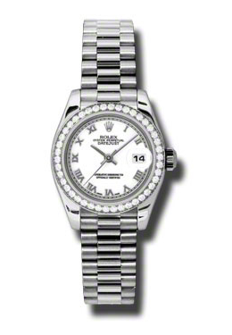 Rolex Lady-Datejust 26 White Dial Platinum President Automatic Ladies Watch 179136WRP 44445$