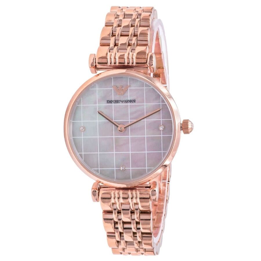 Emporio Armani Gianni T-bar Quartz Crystal Grey Mother of Pearl Dial Ladies AR11385 198$