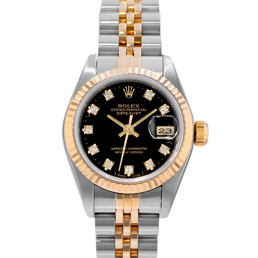 preowned rolex datejust 26 automatic chronometer diamond black dial ladies watch 69173 bkdj