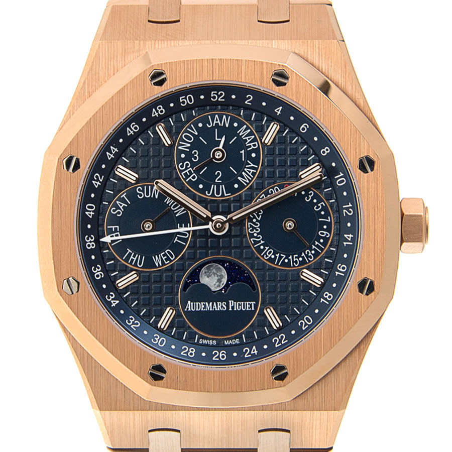 Audemars Piguet Royal Oak Prepetual Calendar Blue Dial Automatic Mens 18 Carat Pink Gold Watch 26574OR.OO.1220OR.02