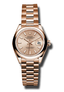 Rolex LadyDatejust 28 Pink Sundust Dial 18K Everose Gold President Automatic Ladies Watch 279165PSP