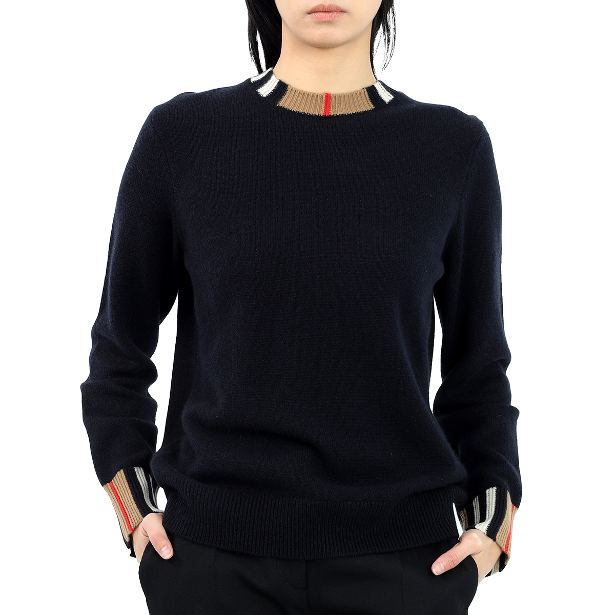 Burberry Ladies Icon Stripe Detail Cashmere Sweater In Black eBay
