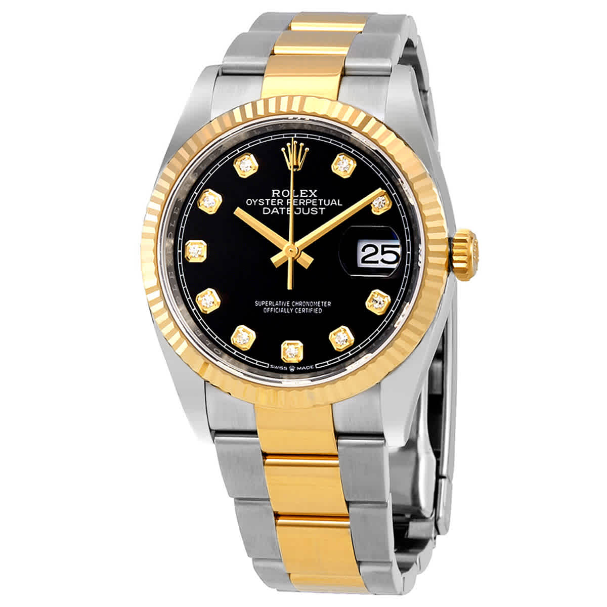 Rolex Datejust 36 Black Diamond Dial Mens Stainless Steel and 18kt Yellow Gold Oyster 126233BKDO