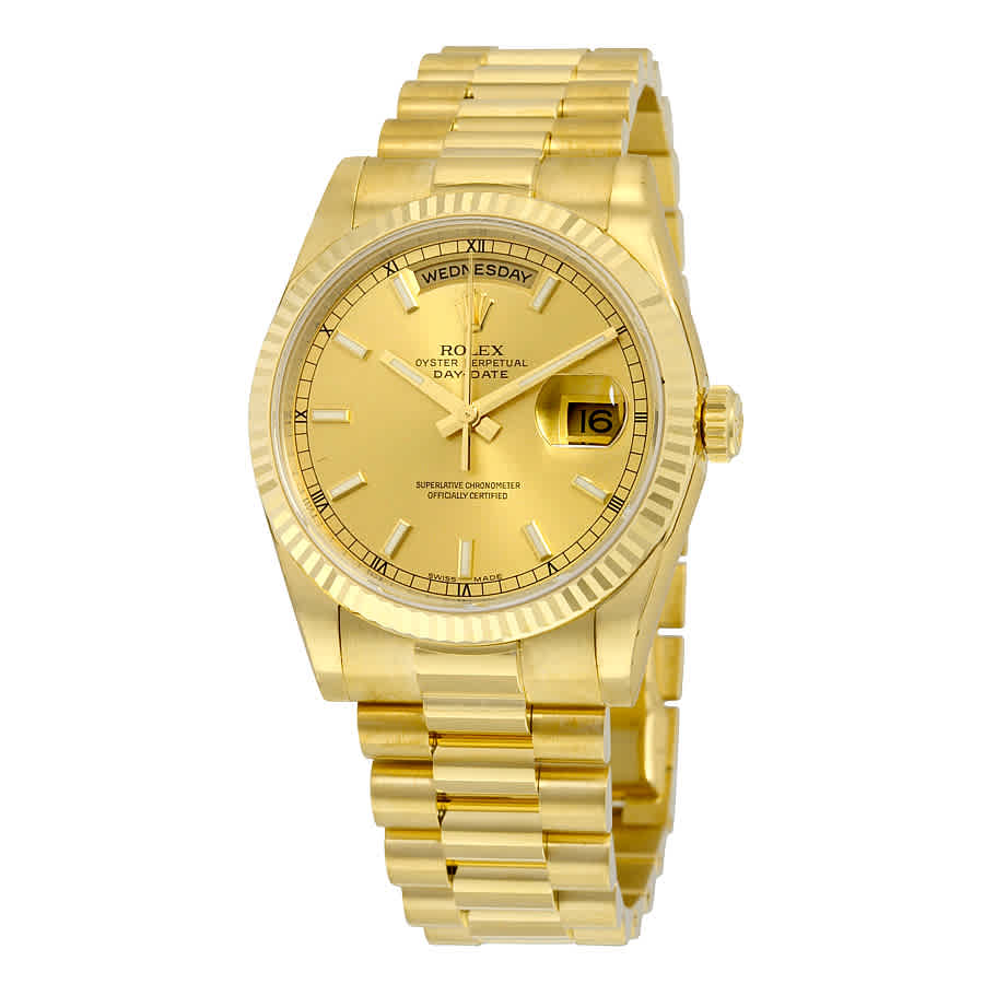 Rolex DayDate Champagne Dial 18K Yellow Gold President Automatic Mens Watch 118238CSP