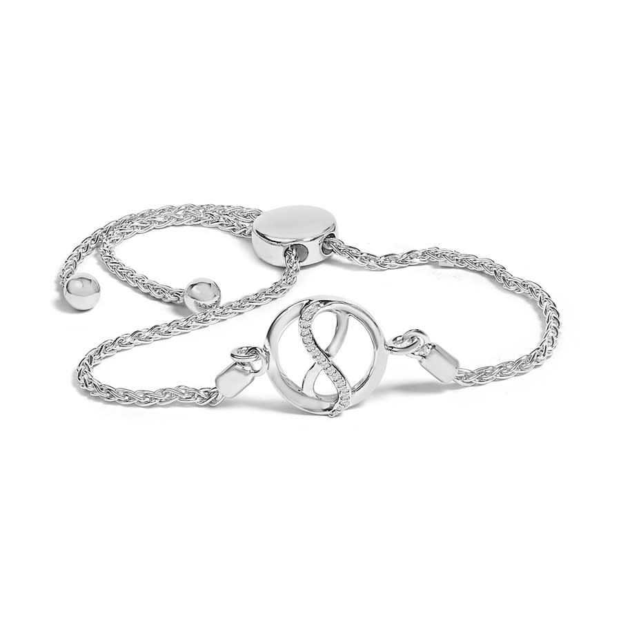 Haus of Brilliance 925 Sterling Silver Diamond Accent Ribbon and Circle Bolo Adjustable Bracelet 165$