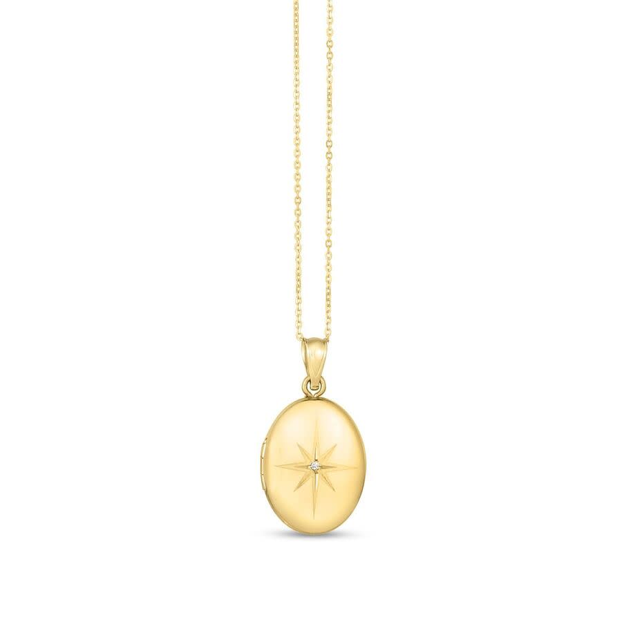 Tresorra 14K Yellow Gold Diamond Oval North Star Locket Pendant Necklace 1350$