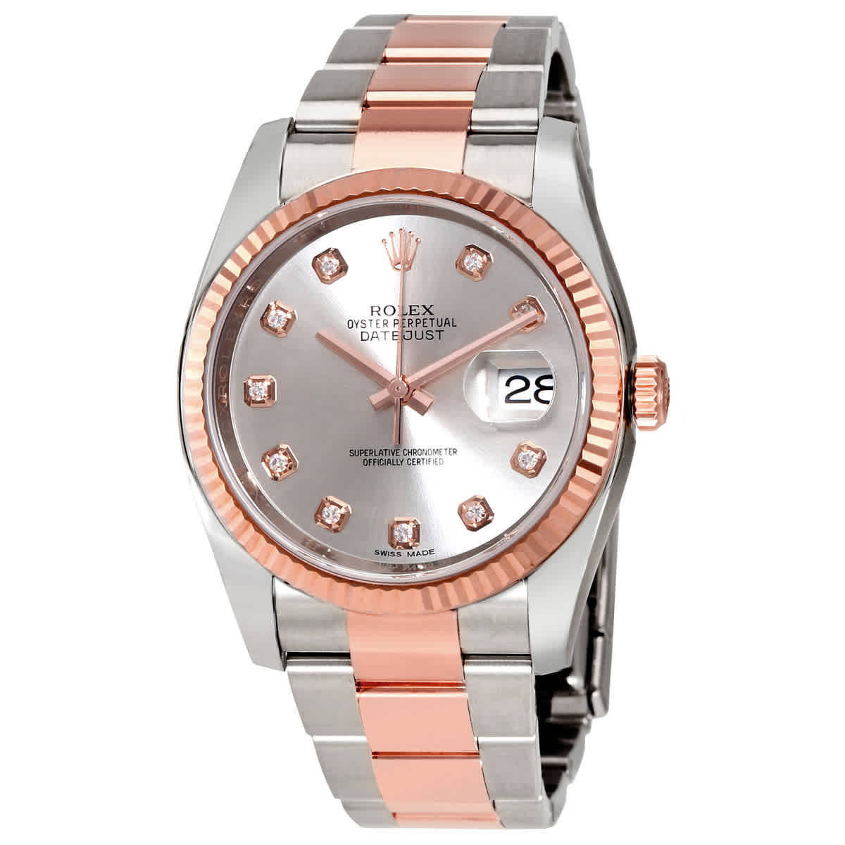 Rolex Datejust Silver Dial Diamond Steel and 18K Everose Gold Mens Watch 116231SDO