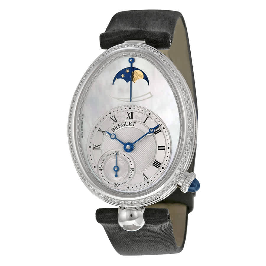 Breguet Reine De Naples Mother of Pearl Dial 18kt White Gold Diamond Black Satin Ladies Watch 8908BB52864D00D 27250$