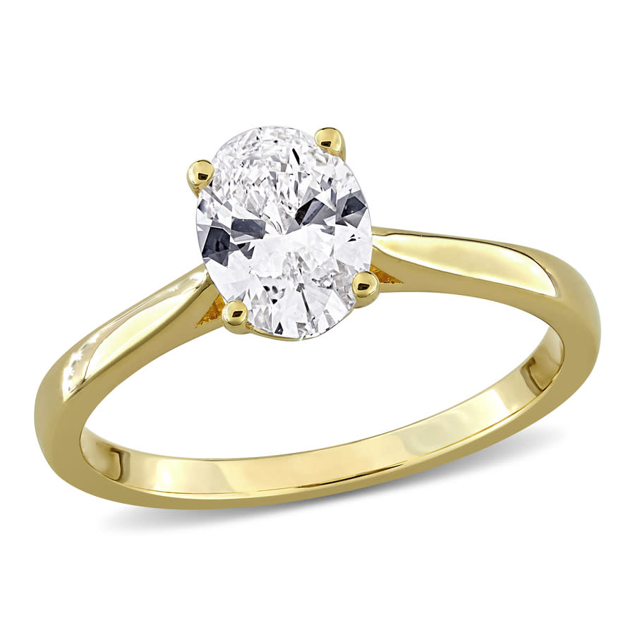 Created Forever 1CT TW Oval-Cut Lab-Grown Diamond Solitaire Engagement Ring with Side Accents in Yellow Plated Sterling Silver 430$