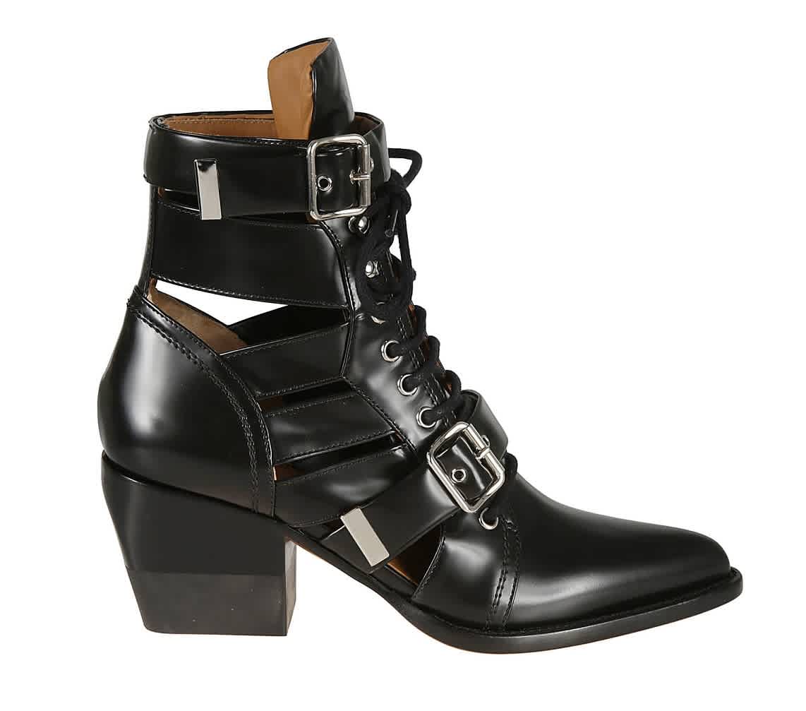 Chloé Rylee Cutout Glossed-leather Ankle Boots In Black | ModeSens