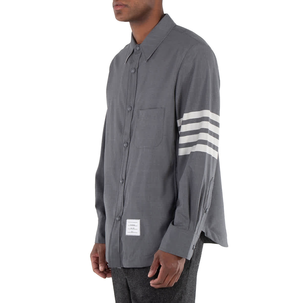 Thom Browne Medium Grey 4-Bar Wool Shirt Jacket, Brand Size 2 (Medium) - Bild 2 von 5