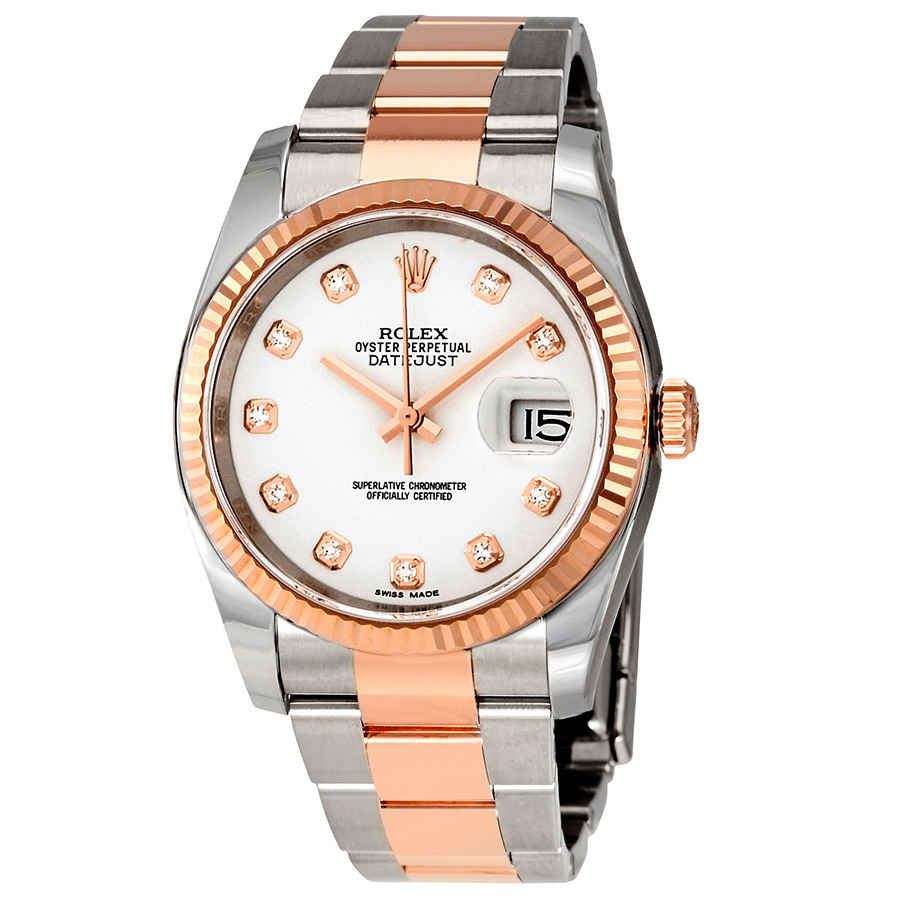 Rolex Oyster Perpetual Datejust 36 White Dial Stainless Steel and 18K Everose Gold Bracelet Automatic Mens Watch 116231WDO