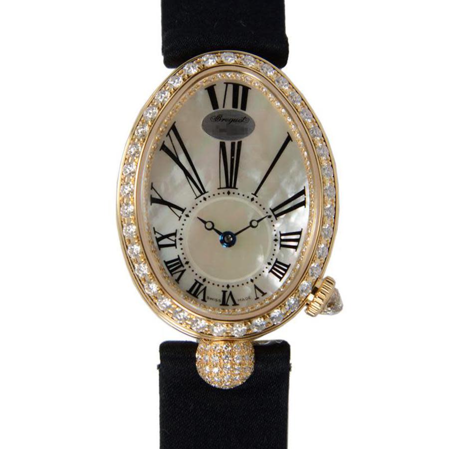 Breguet Reine de Naples Mother of Pearl Dial 18kt Yellow Gold Black Satin Diamond Ladies Watch 8928BA51844DD0D 26860$