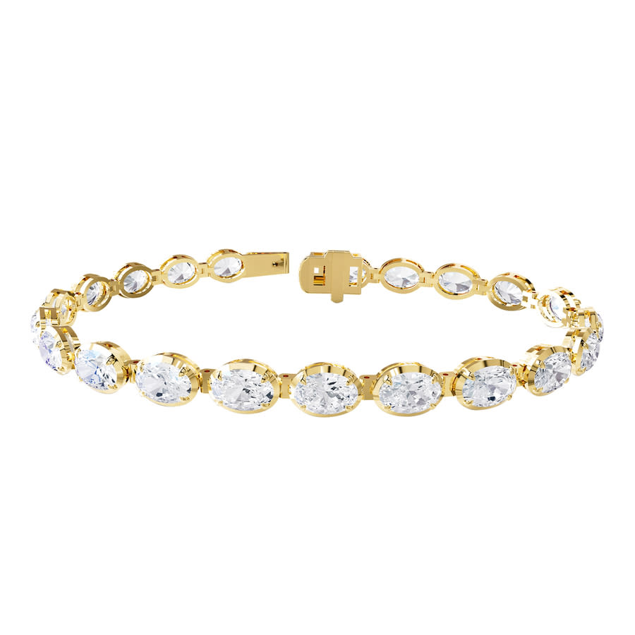 Diamond2Deal 14k Yellow Gold 11 Carat Oval Cut Lab Grown Diamond fancy Tennis Bracelet 7'' VVS-VS, E-F