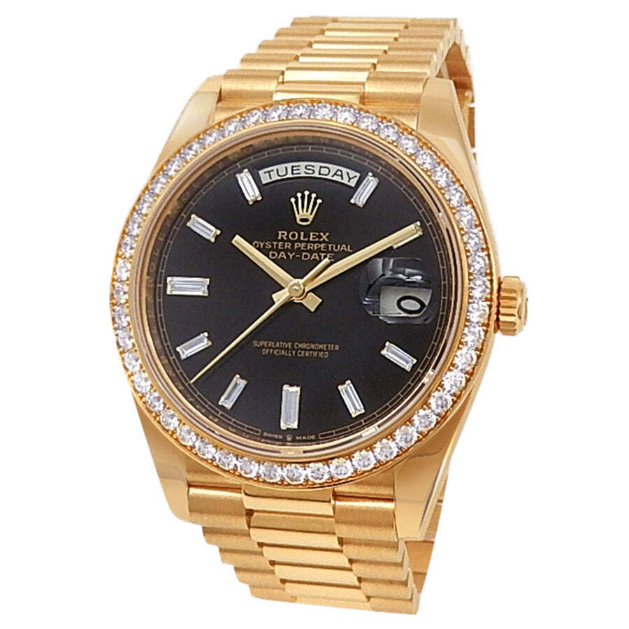 Preowned Rolex Day Date Automatic Chronometer Diamond Black Dial Mens Watch 228348 BKDP