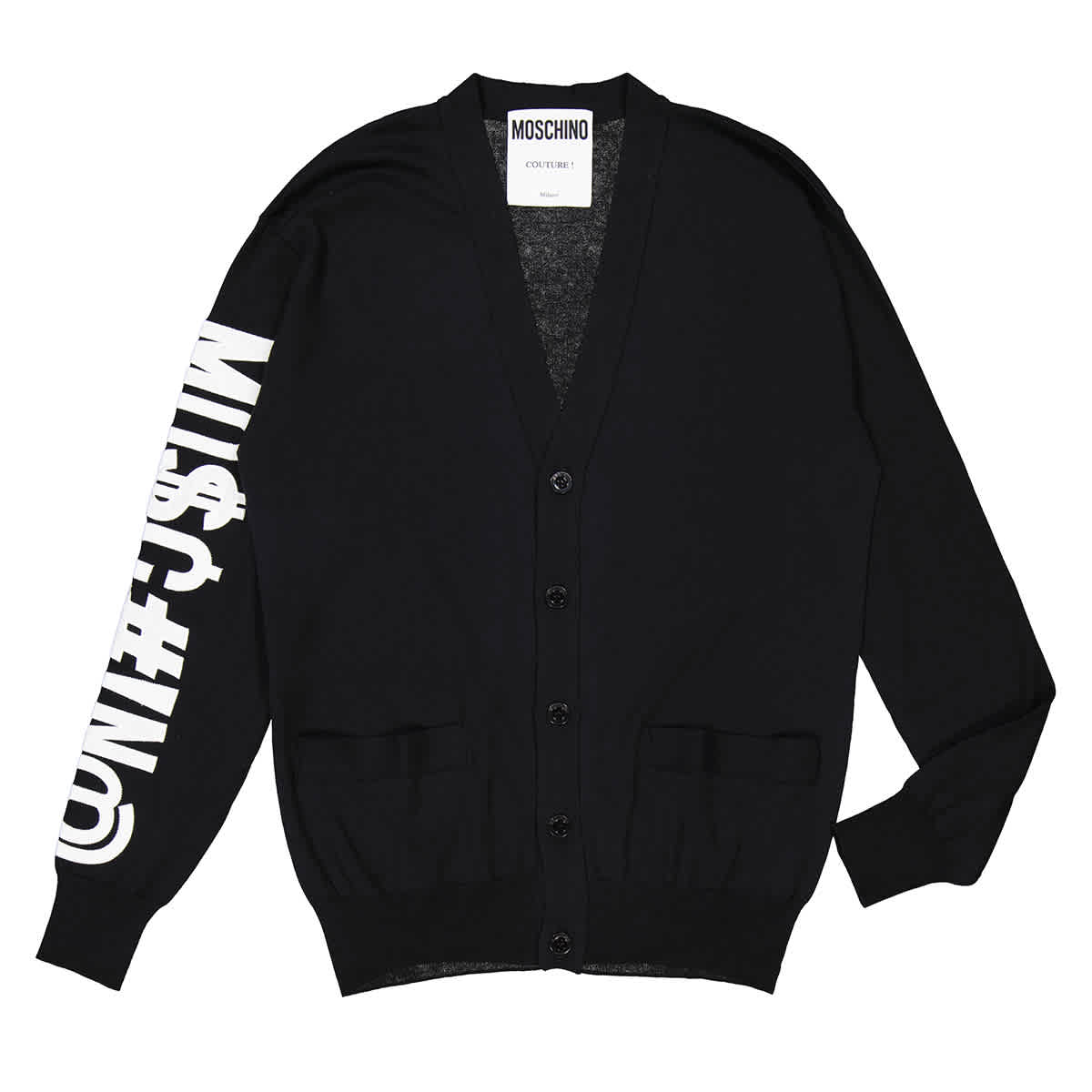 Pre-owned Moschino Black Logo-jacquard Cotton Cardigan