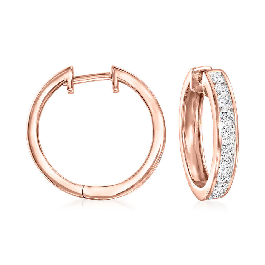 DiamondMuse 1.00 Carat Round Cut Lab Grown Diamond Hoop Earrings in 14K Rose Gold, H-I Color, I2 Clarity, Gift Box Included