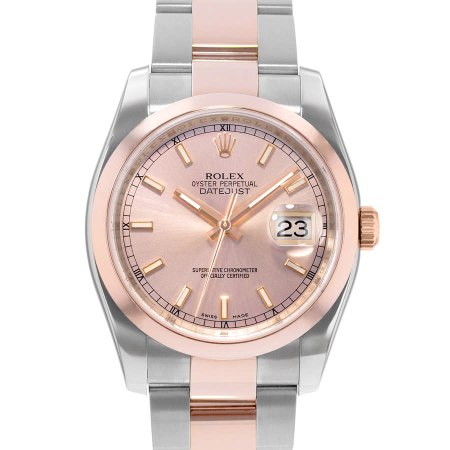 preowned rolex datejust 36 automatic chronometer pink dial mens watch 116201 pso
