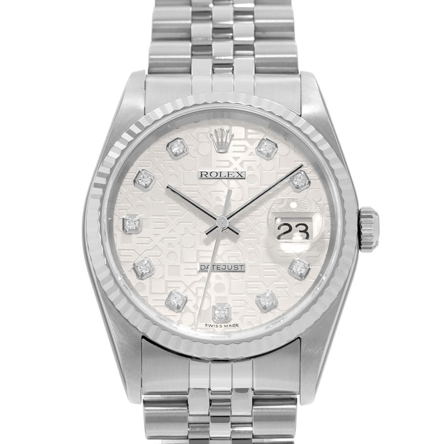 preowned rolex datejust 36 automatic chronometer diamond mens watch 16234 sjdj