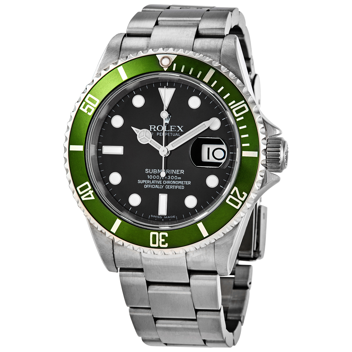 Preowned Rolex Submariner Automatic Chronometer Kermit Black Dial Mens Watch Pre owned 16610LV