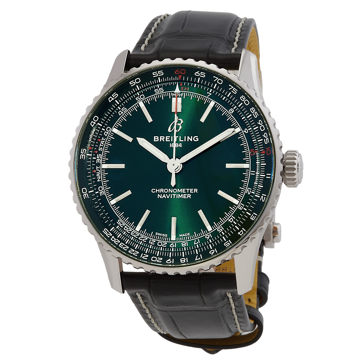 Preowned Breitling Navitimer Automatic Green Dial Mens Watch A17329371L1P1