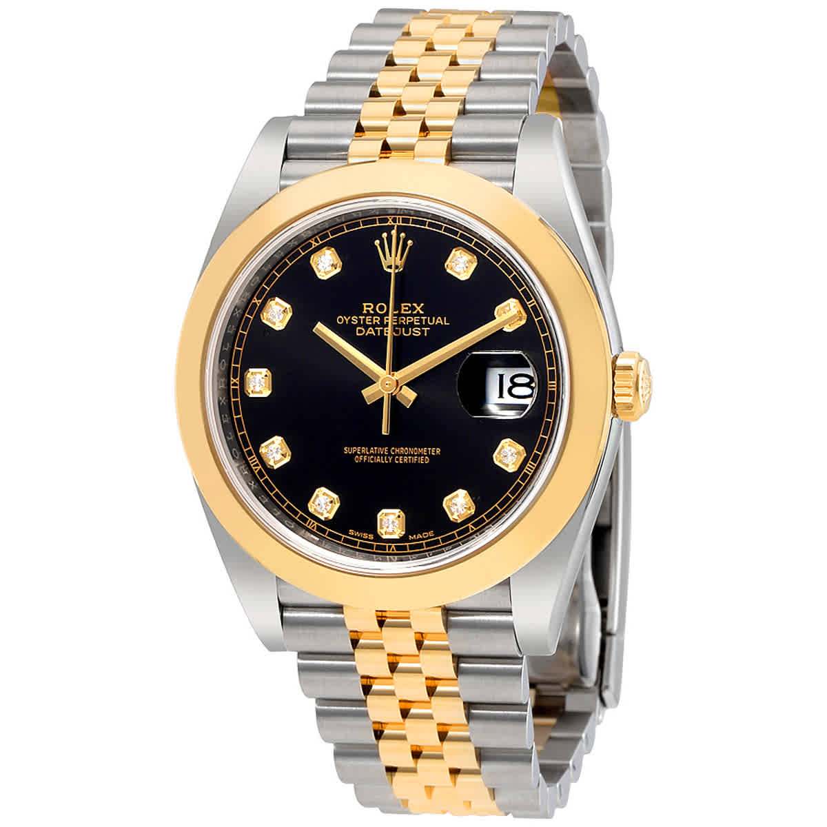 Rolex Datejust 41 Black Diamond Dial Steel and 18K Yellow Gold Jubilee Mens Watch 126303BKDJ