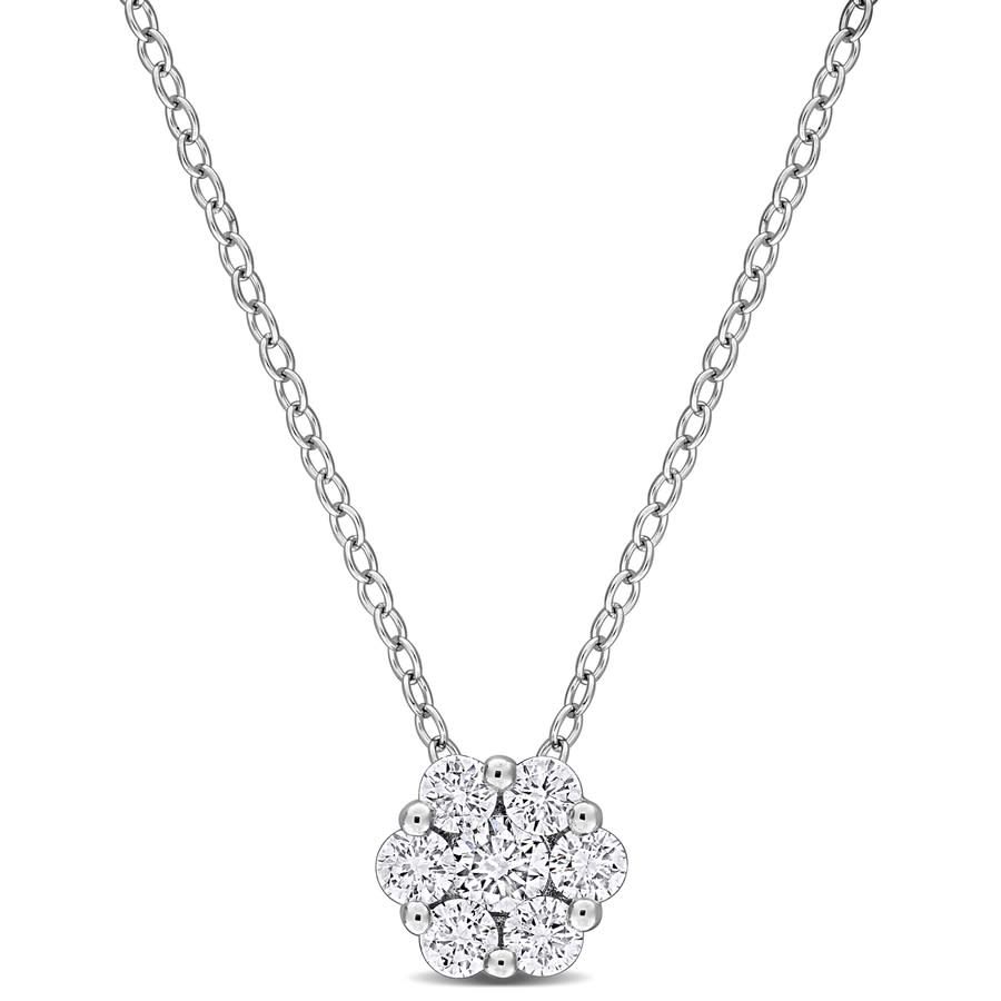 Created Forever 12 CT TW Lab-Grown Floral Cluster Pendant with Chain in Sterling Silver 140$