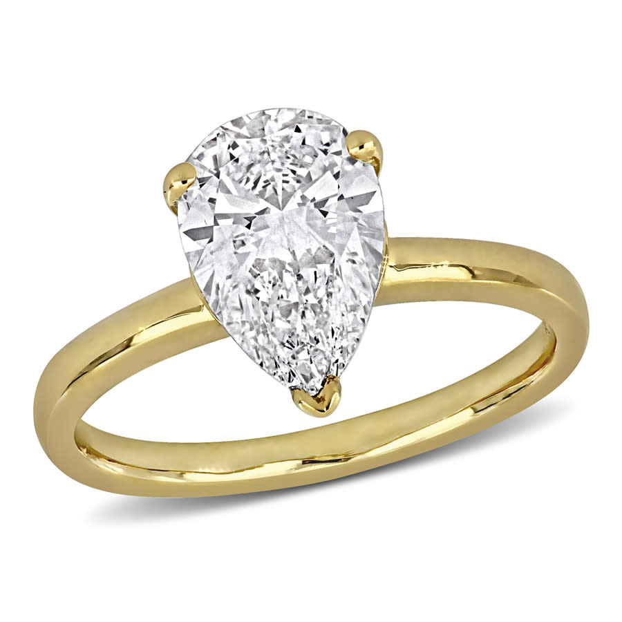 Created Forever 2CT TW Pear-Shaped Lab Grown Diamond Solitaire Engagement Ring in 14k Yellow Gold