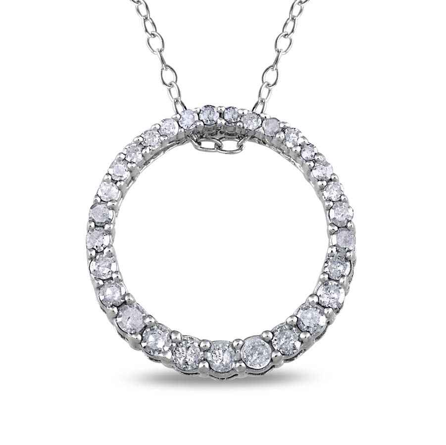 AMOUR 13 CT TW Diamond Circle Pendant with Chain In Sterling Silver 120$