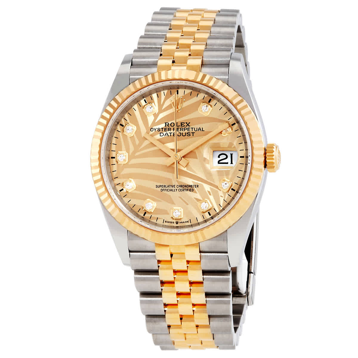 Rolex Datejust 36 Golden PalmMotif Diamond Dial Automatic Mens Steel and 18KT Yellow Gold Jubilee Watch M1262330043