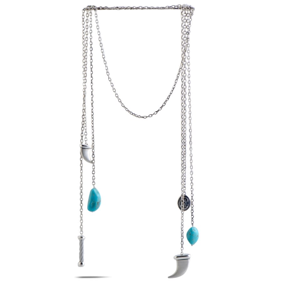 Charriol Kucha Stainless Steel Two Turquoise and Horn Pendants Open Ended Necklace