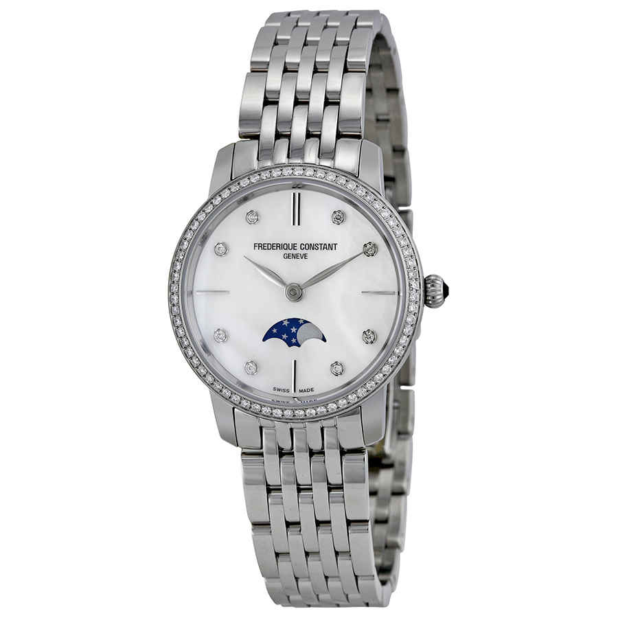 Frederique Constant Slimline Moonphase Mother of Pearl Diamond Dial Ladies Watch FC-206MPWD1SD6B 1415$