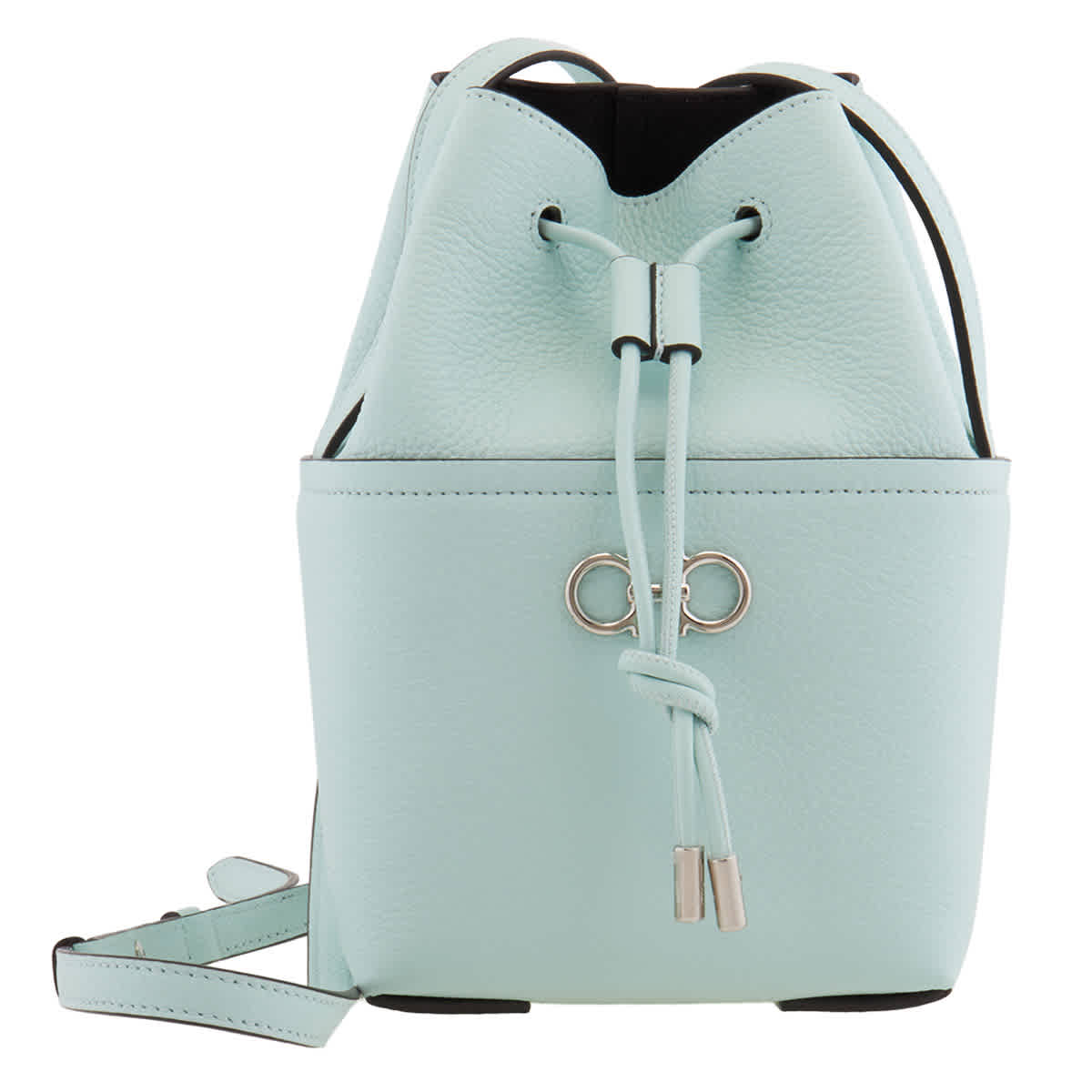 Salvatore Ferragamo Ladies Ghiacciaio Blue Mini Gancini Bucket Bag