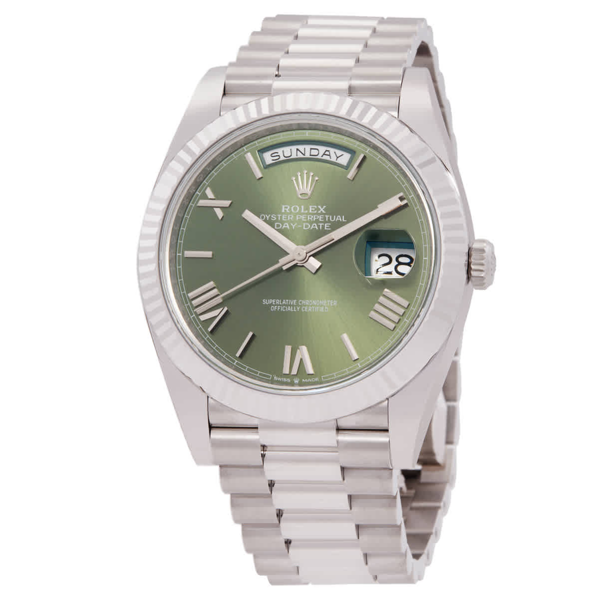 Rolex DayDate 40 Olive Green Dial Automatic Mens Platinum President Watch M2282360008