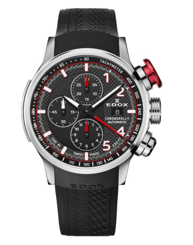 Edox Chronorally Chronograph Automatic Black Dial Mens Watch 01129 TRCA NCAR 1572$