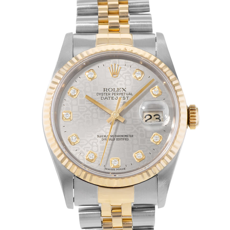 Preowned Rolex Datejust 36 Automatic Chronometer Diamond Silver Dial Mens Watch 16233 SDJ