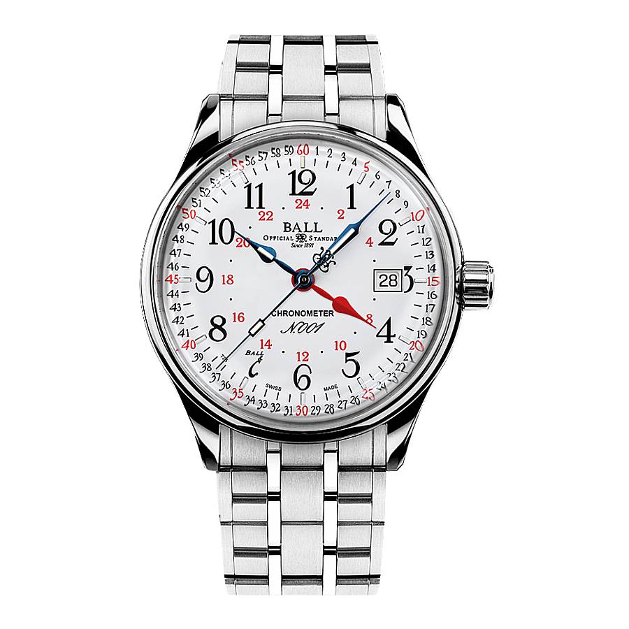 Ball Trainmaster GMT Automatic Chronometer White Dial Watch NM3888D-S5CJ-WH