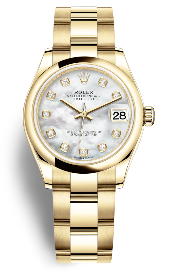 Rolex Datejust 31 Mother of Pearl Diamond Ladies 18kt Yellow Gold Oyster Watch 278248MDO