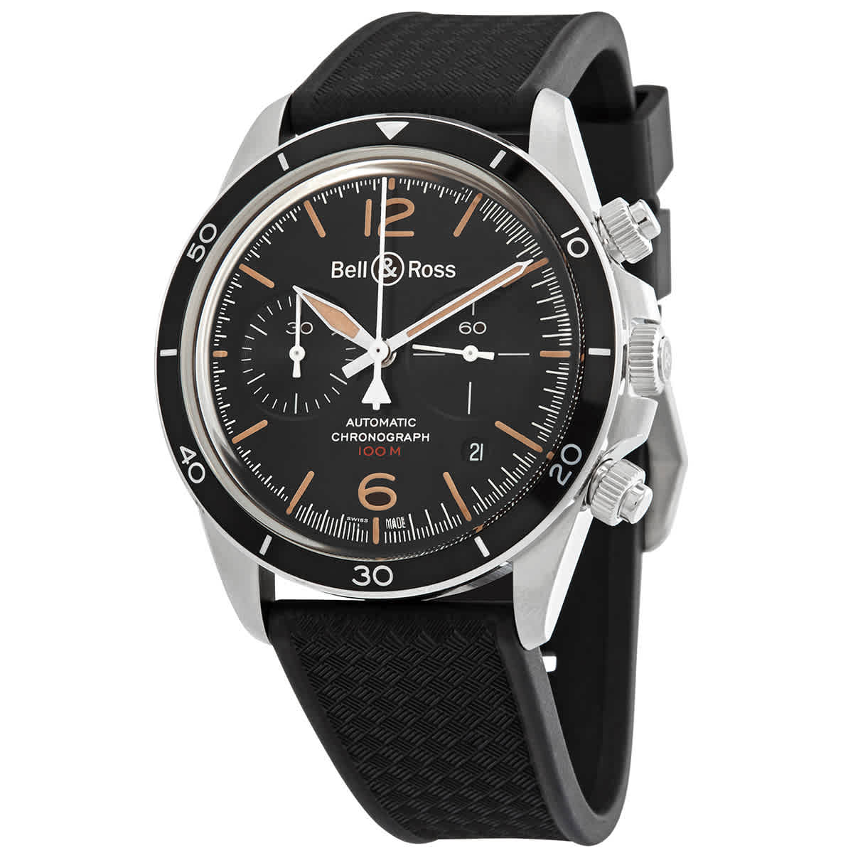 Bell and Ross Vintage V2-94 Aeronavale Chronograph Automatic Black Dial Mens Watch BRV294-HER-ST/SRB