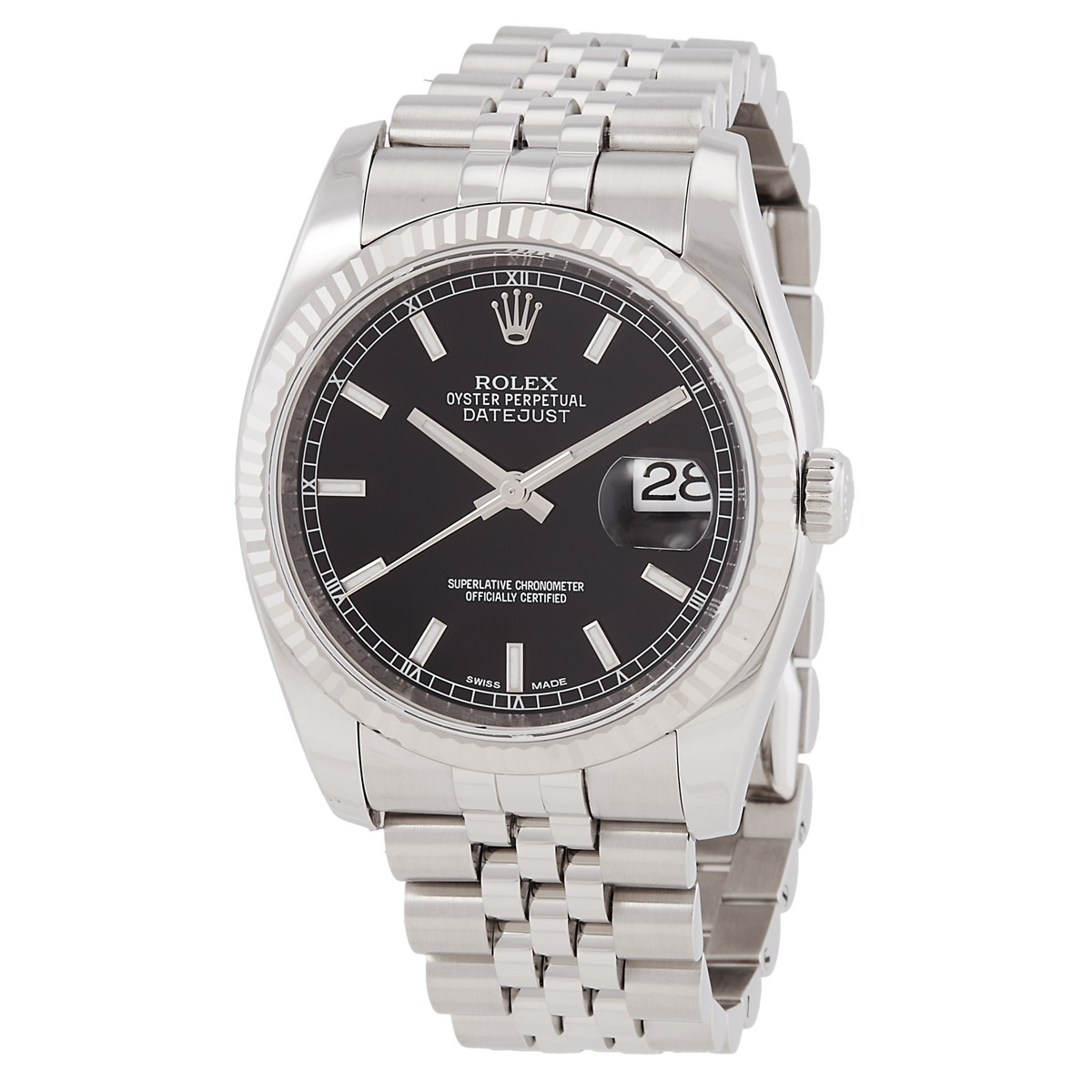 Preowned Preowned Rolex Oyster Perpetual 36 mm Black Dial Stainless Steel Bracelet Automatic Mens Watch 116234BKSO