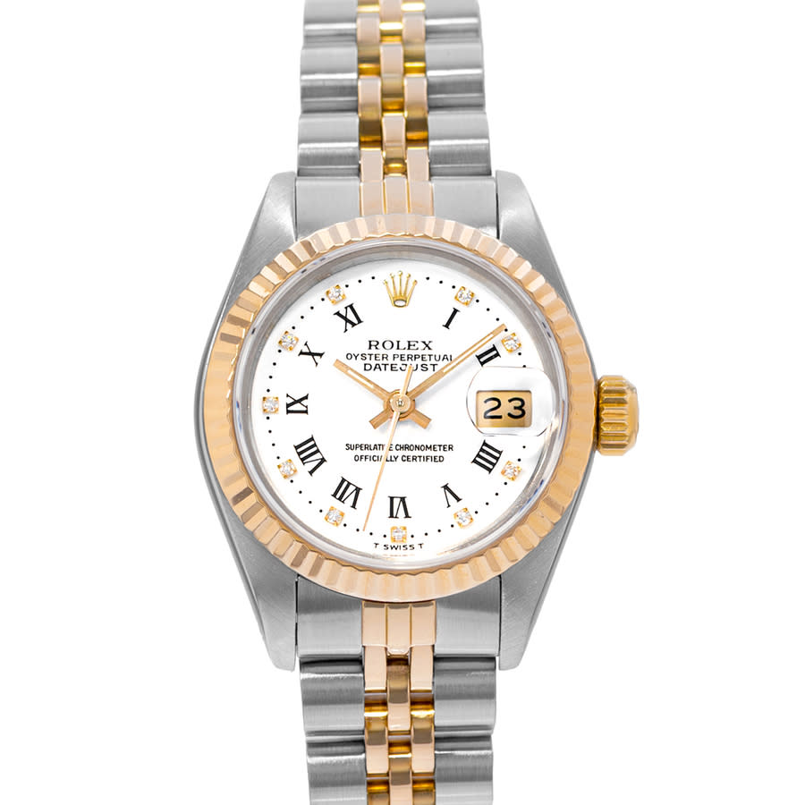 preowned rolex datejust 26 automatic chronometer diamond white dial ladies watch 69173 wdj