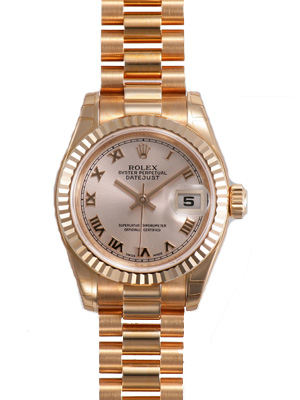 Rolex LadyDatejust 26 Champagne Dial 18k Rose Gold President Automatic Ladies Watch 179175CRP