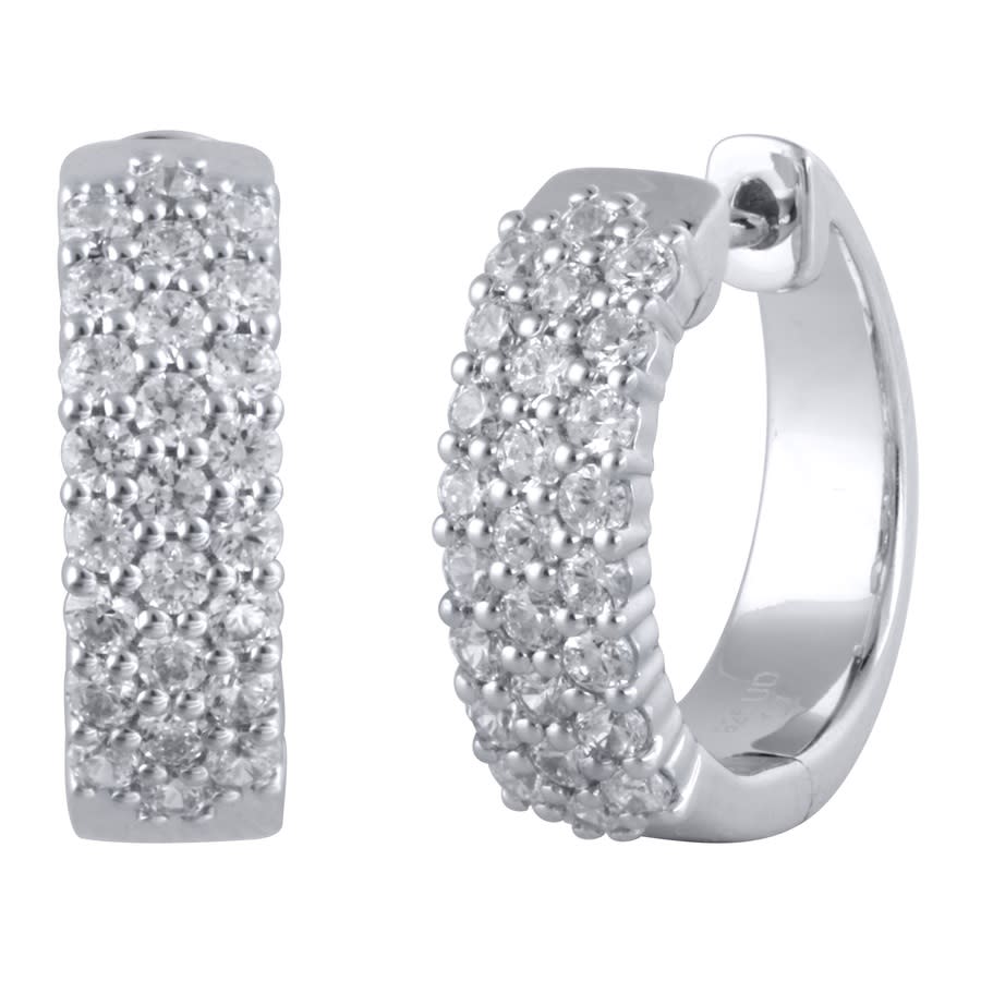 Diamond Muse 1.00 cttw 14KT White Gold Round Cut Diamond Cluster Hoop Earrings for Women