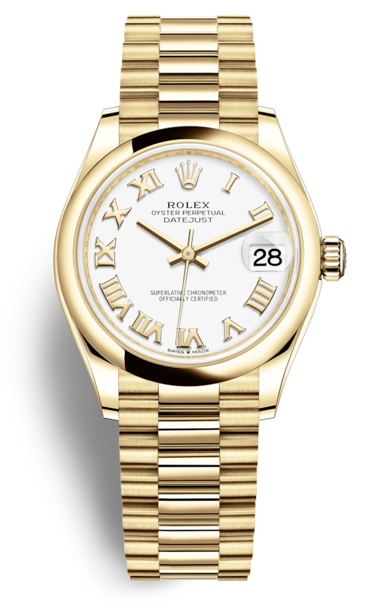Rolex Datejust 31 White Dial Automatic Ladies 18kt Yellow Gold President Watch 278248WRP