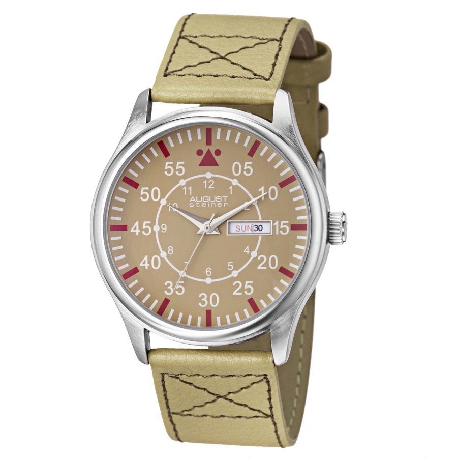 August Steiner Beige Leather Beige Dial Watch AS8074BK 40$
