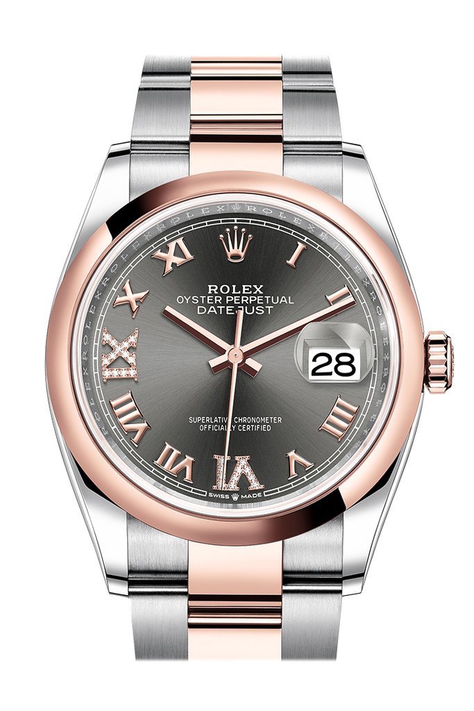 Rolex Datejust 36 Dark Rhodium Diamond Dial Mens Steel and 18K Everose Gold Oyster Watch 126201DRRDO