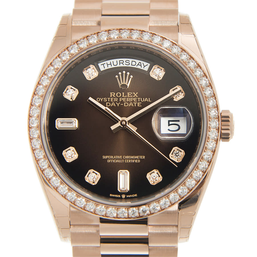 Rolex DayDate Automatic Chronometer Diamond Brown Dial Ladies Watch 128345RBR