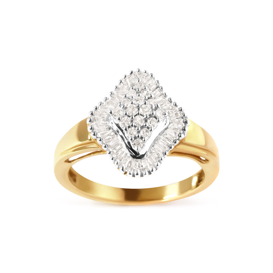 Haus of Brilliance 10K Yellow Gold 12 Cttw Round And Baguette-cut Diamond Rhombus Head and Halo Ring I-J Color I1-I2 Clarity 1375$