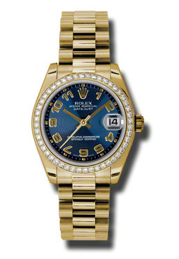 Rolex LadyDatejust 31 Blue Concentric Circle Dial 18K Yellow Gold President Automatic Ladies Watch 178288BLCAP