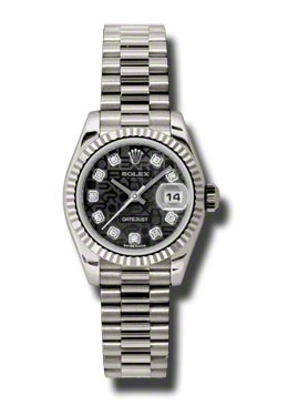 Rolex LadyDatejust 26 Black Dial 18K White Gold President Automatic Ladies Watch 179179BKJDP